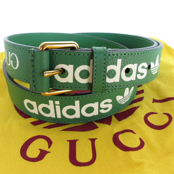 GUCCI Belt x adedas Leather Metal Green White Gold Men Women 702277 s0591a - Picture 1 of 5